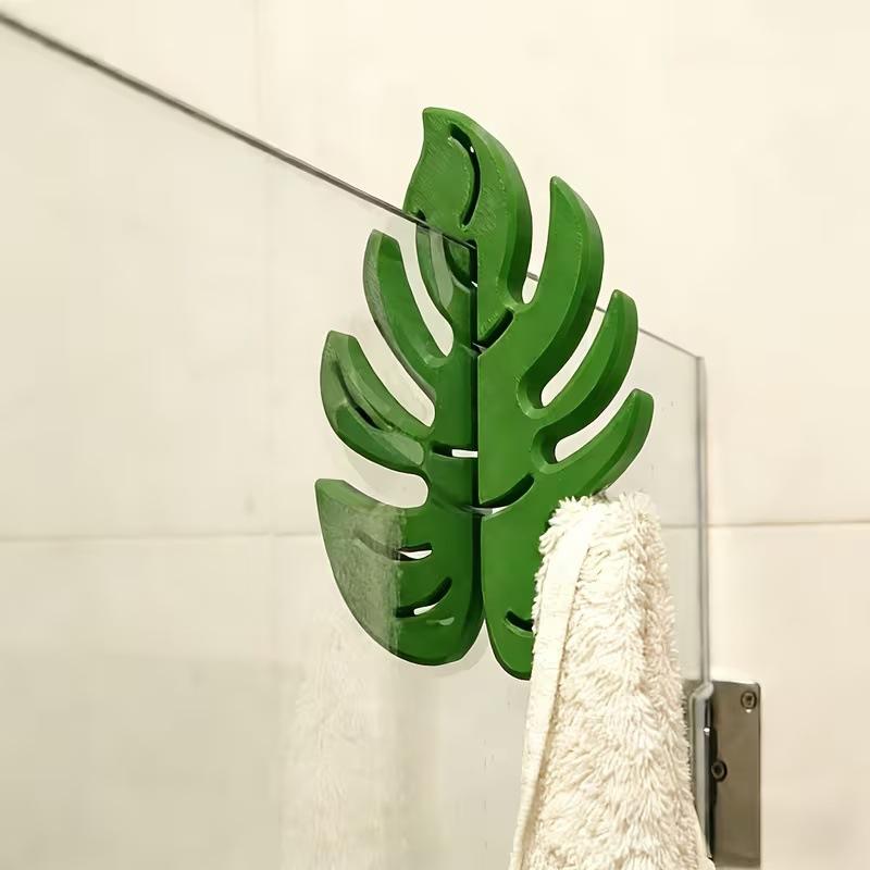 Jet Home Bathroom - Grüner Monstera-Blatt-Duschvorhanghaken, bohrfreie Installation, Badezimmer-Handtuchhalter, tropische