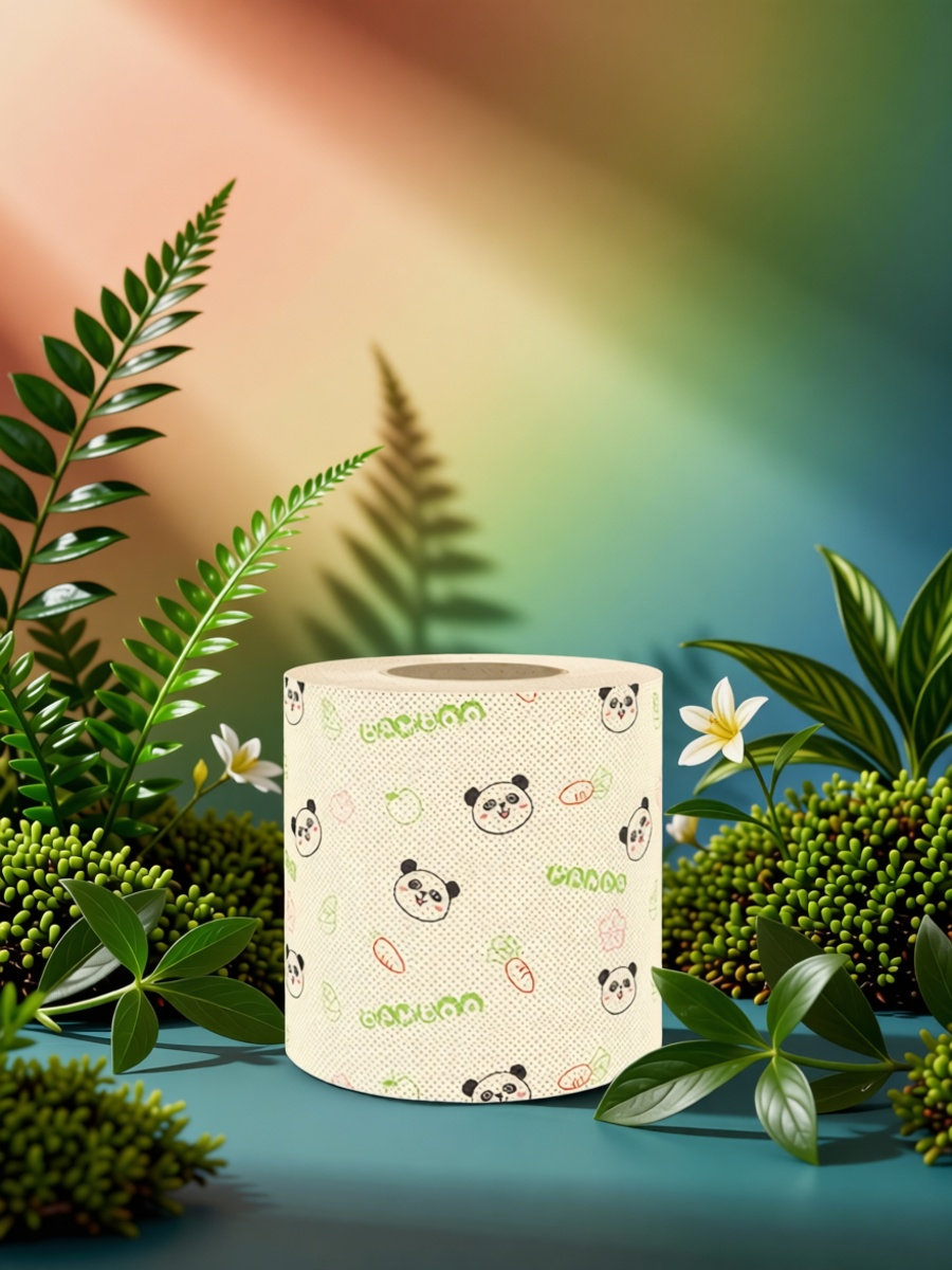 Home Office Bathroom - Toilettenpapierrolle aus Bambus mit Panda-Motiv, weich,