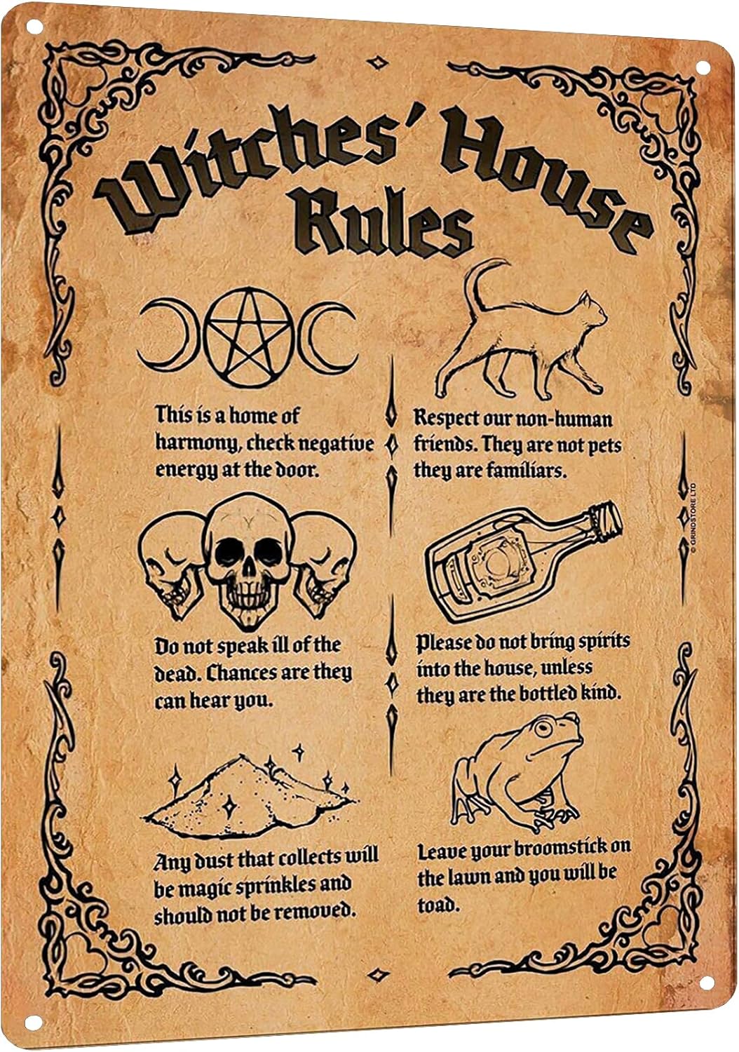 Home Bathroom Signs - Y1, Witch;s House Rules Metallschild –