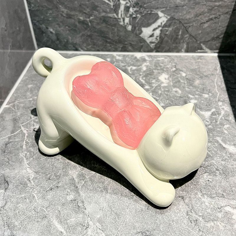 Bathroom Home Improvement - Niedlicher Katzen-Seifenhalter, Glatter Kunststoff-Toilettenseifenbehälter, Badezimmer-Zubehör, Waschraum-Accessoires,