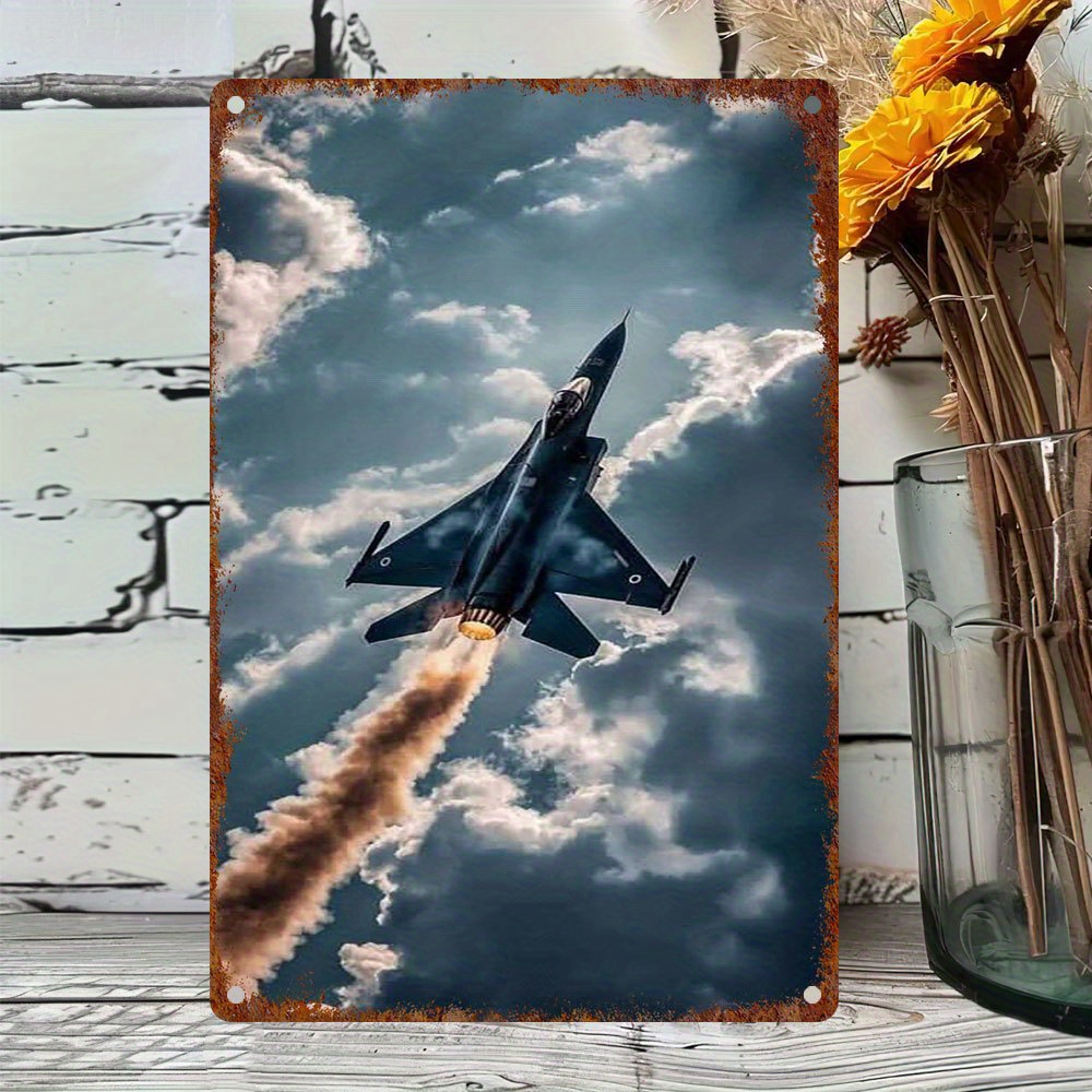 Jet Home Bathroom - Vintage „Achtung: Düsenjäger“ Humorvolles Metall-Wandschild –